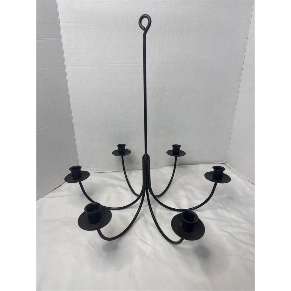 VTG 6 ARM WROUGHT IRON CANDLE CHANDELIER Amish Handmade Country Candelabra Farm